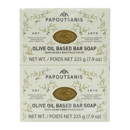 Papoutsanis Greek Olive Oil Based Soap Bar - Natural, Unscented, Hypoallergenic - 4-Pack of 7.9oz Bars