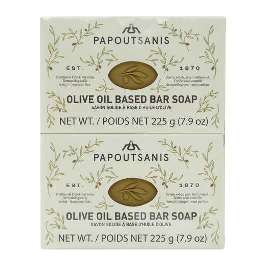 Papoutsanis Greek Olive Oil Based Soap Bar - Natural, Unscented, Hypoallergenic - 4-Pack of 7.9oz Bars