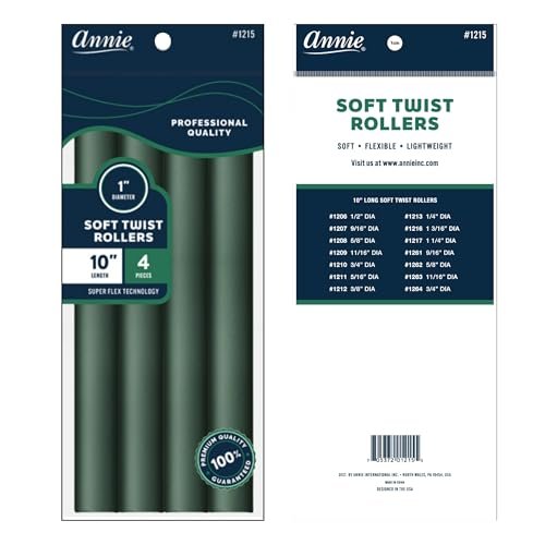 Annie Soft Twist Roller Set 1" Diameter: 4 Flexible Heatless Rollers (Dark Green) - görsel 4