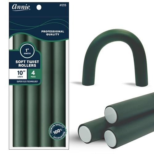 Annie Soft Twist Roller Set 1" Diameter: 4 Flexible Heatless Rollers (Dark Green) - görsel 2