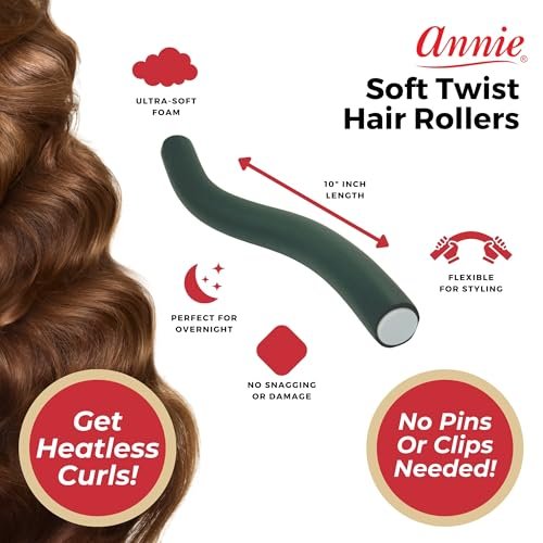 Annie Soft Twist Roller Set 1" Diameter: 4 Flexible Heatless Rollers (Dark Green) - görsel 6