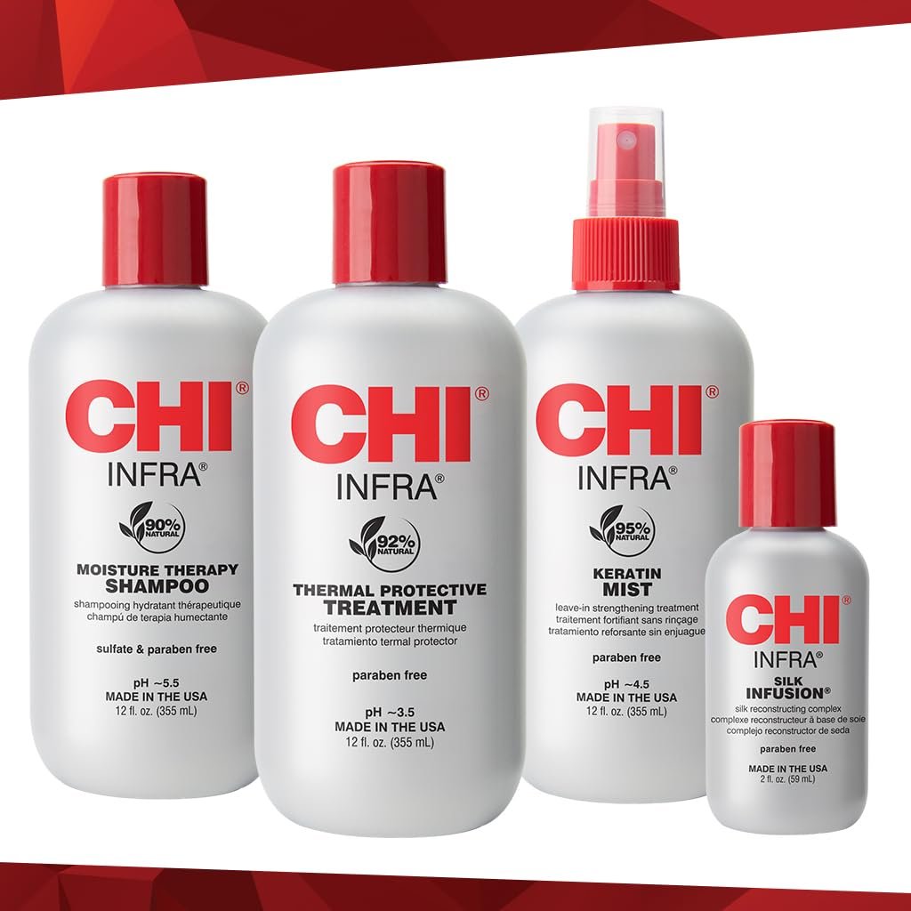 CHI Home Stylist Kit: Infra Shampoo, Treatment, Keratin Mist & Silk Infusion - Sulfate-Free, Paraben-Free, Cruelty-Free Hair Care Set Avelisse
