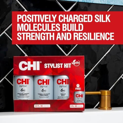 CHI Home Stylist Kit: Infra Shampoo, Treatment, Keratin Mist & Silk Infusion - Sulfate-Free, Paraben-Free, Cruelty-Free Hair Care Set Avelisse