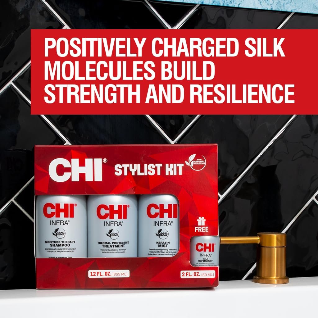CHI Home Stylist Kit: Infra Shampoo, Treatment, Keratin Mist & Silk Infusion - Sulfate-Free, Paraben-Free, Cruelty-Free Hair Care Set Avelisse
