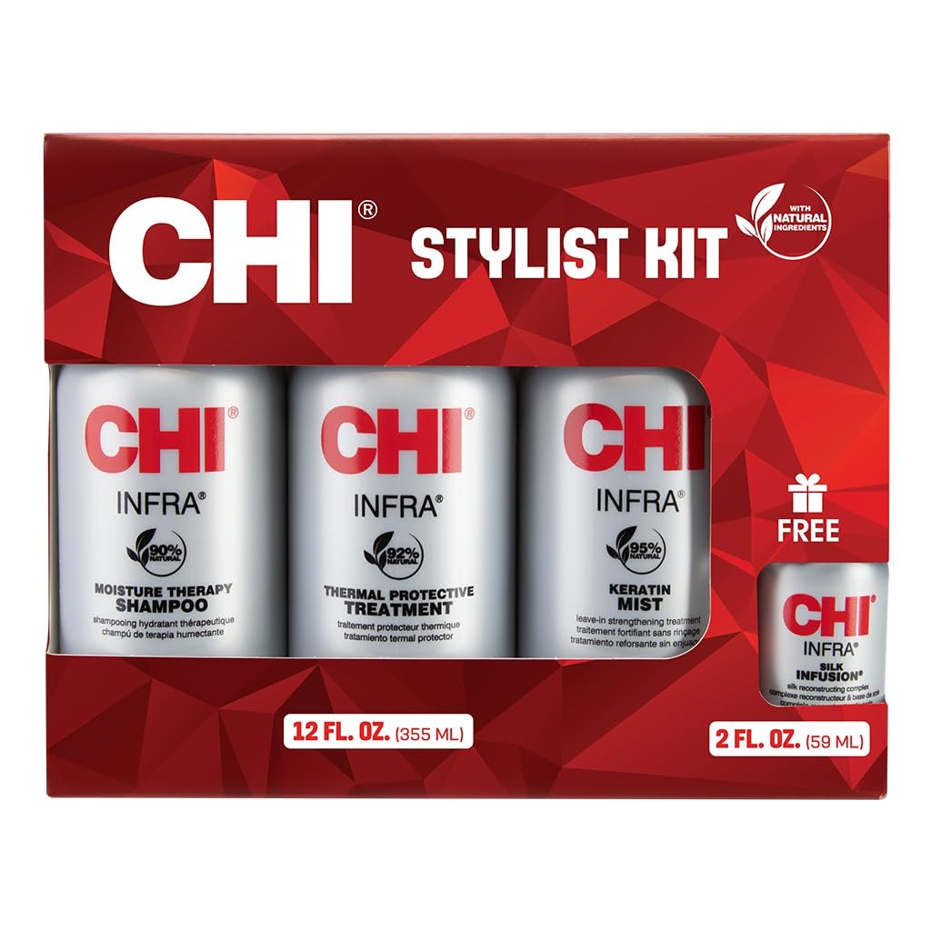 CHI Home Stylist Kit: Infra Shampoo, Treatment, Keratin Mist & Silk Infusion - Sulfate-Free, Paraben-Free, Cruelty-Free Hair Care Set Avelisse