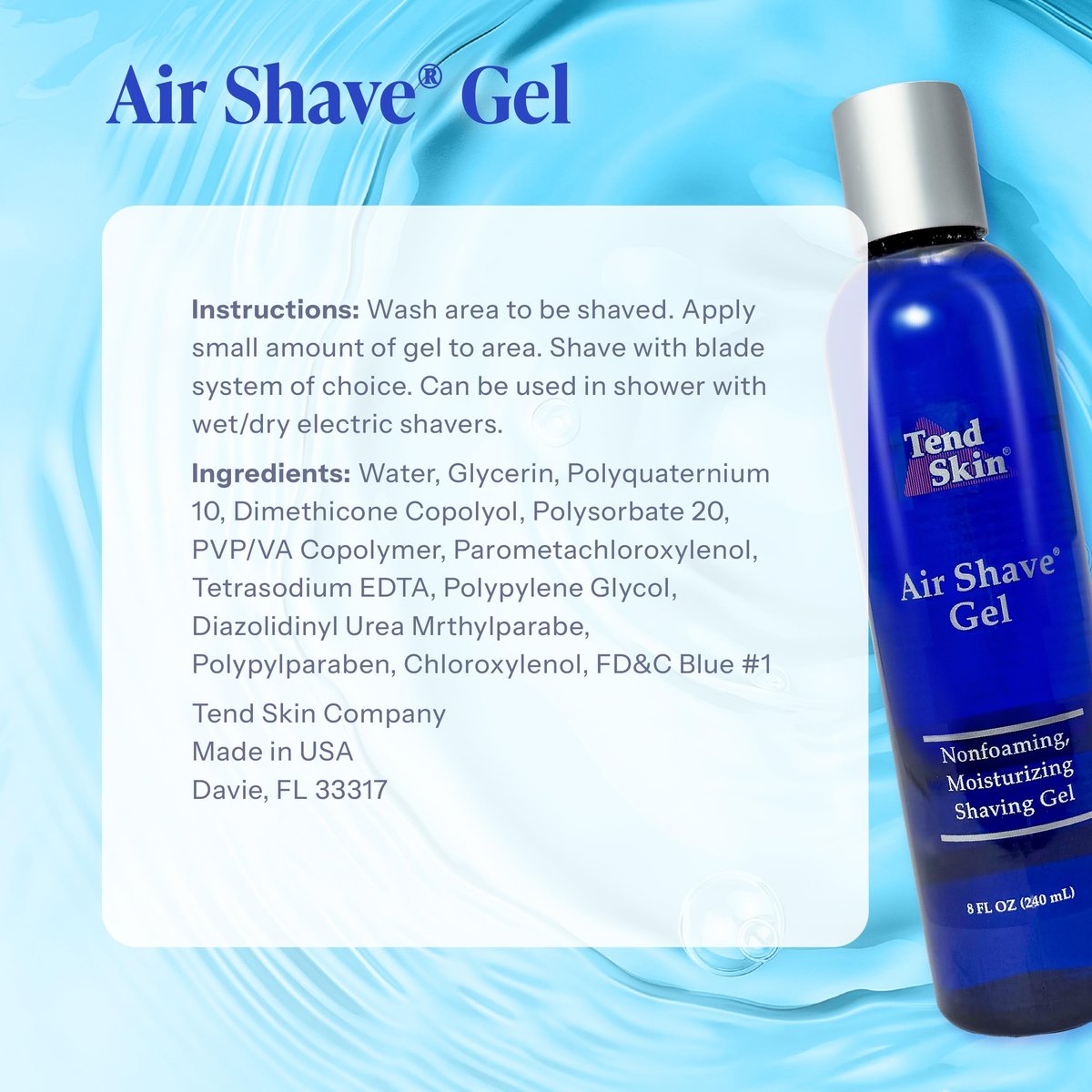Tend Skin Air Shave Gel Advanced Hydrating & Moisturizing Formula, 8 Oz Avelisse