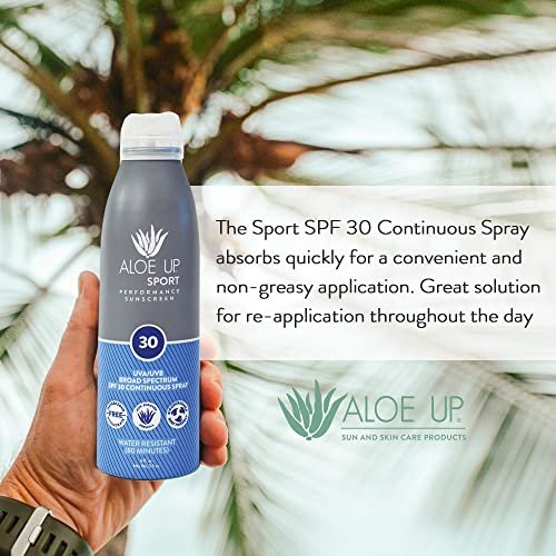 Aloe Up Sport Spray Sunscreen SPF 30 – Broad Spectrum Sunblock with Hydrating Aloe Vera Gel – Fast Absorbing, No White Cast, Reef Friendly, Water Resistant up to 80 Minutes, Fragrance Free – 6 Oz - görsel 14
