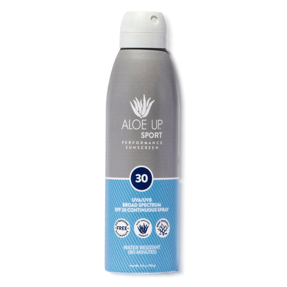 Aloe Up Sport Spray Sunscreen SPF 30 – Broad Spectrum Sunblock with Hydrating Aloe Vera Gel – Fast Absorbing, No White Cast, Reef Friendly, Water Resistant up to 80 Minutes, Fragrance Free – 6 Oz
