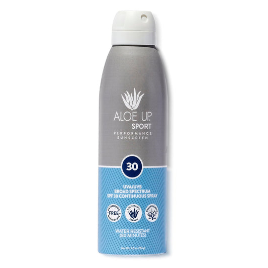 Aloe Up Sport Spray Sunscreen SPF 30 – Broad Spectrum Sunblock with Hydrating Aloe Vera Gel – Fast Absorbing, No White Cast, Reef Friendly, Water Resistant up to 80 Minutes, Fragrance Free – 6 Oz
