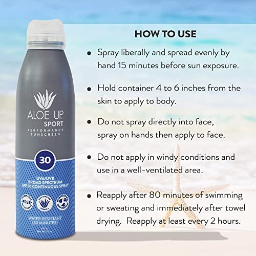 Aloe Up Sport Spray Sunscreen SPF 30 – Broad Spectrum Sunblock with Hydrating Aloe Vera Gel – Fast Absorbing, No White Cast, Reef Friendly, Water Resistant up to 80 Minutes, Fragrance Free – 6 Oz - görsel 12
