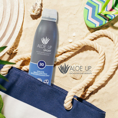 Aloe Up Sport Spray Sunscreen SPF 30 – Broad Spectrum Sunblock with Hydrating Aloe Vera Gel – Fast Absorbing, No White Cast, Reef Friendly, Water Resistant up to 80 Minutes, Fragrance Free – 6 Oz