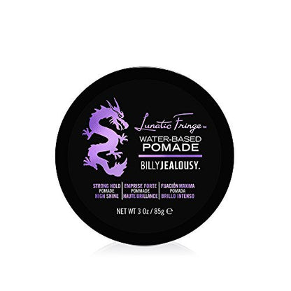 Billy Jealousy Lunatic Fringe Water-Based Pomade for Men - Strong Hold, High Shine, Vegan Hair Product for Medium to Long Thick Mane (3 oz) Avelisse