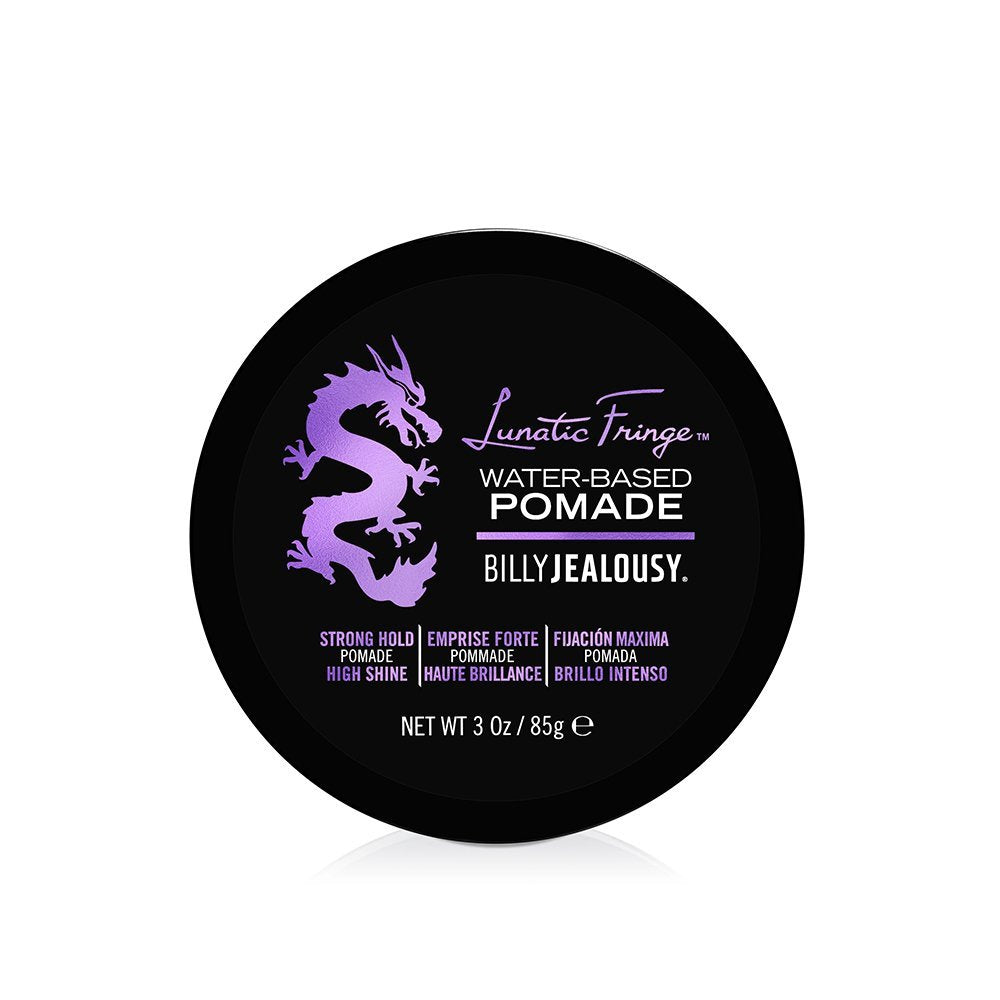 Billy Jealousy Lunatic Fringe Water-Based Pomade for Men - Strong Hold, High Shine, Vegan Hair Product for Medium to Long Thick Mane (3 oz) Avelisse