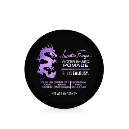 Billy Jealousy Lunatic Fringe Water-Based Pomade for Men - Strong Hold, High Shine, Vegan Hair Product for Medium to Long Thick Mane (3 oz) Avelisse