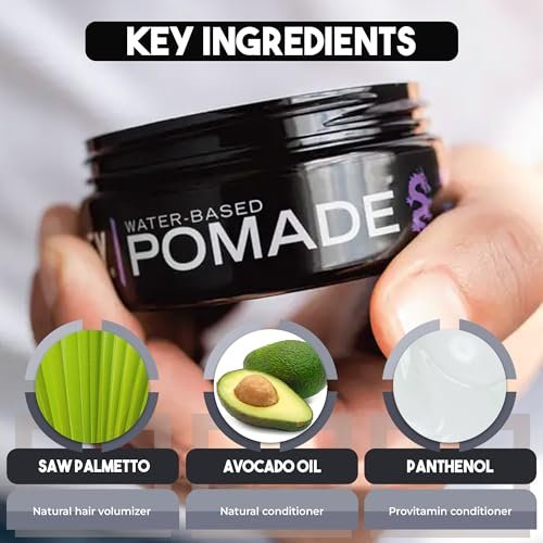 Billy Jealousy Lunatic Fringe Water-Based Pomade for Men - Strong Hold, High Shine, Vegan Hair Product for Medium to Long Thick Mane (3 oz) Avelisse