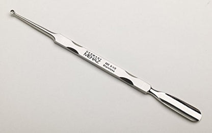 MEHAZ 022 9mm Stainless Steel Cuticle Pusher & Curette 5 ½ inch - Professional Manicure Tool (Model MC0022)