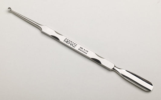 MEHAZ 022 9mm Stainless Steel Cuticle Pusher & Curette 5 ½ inch - Professional Manicure Tool (Model MC0022)