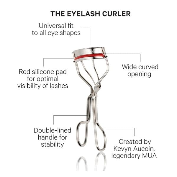 Kevyn Aucoin Eyelash Curler – Stainless Steel, Wide Opening, Red Cushions for Long-Lasting Curl Avelisse