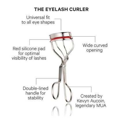 Kevyn Aucoin Eyelash Curler – Stainless Steel, Wide Opening, Red Cushions for Long-Lasting Curl Avelisse