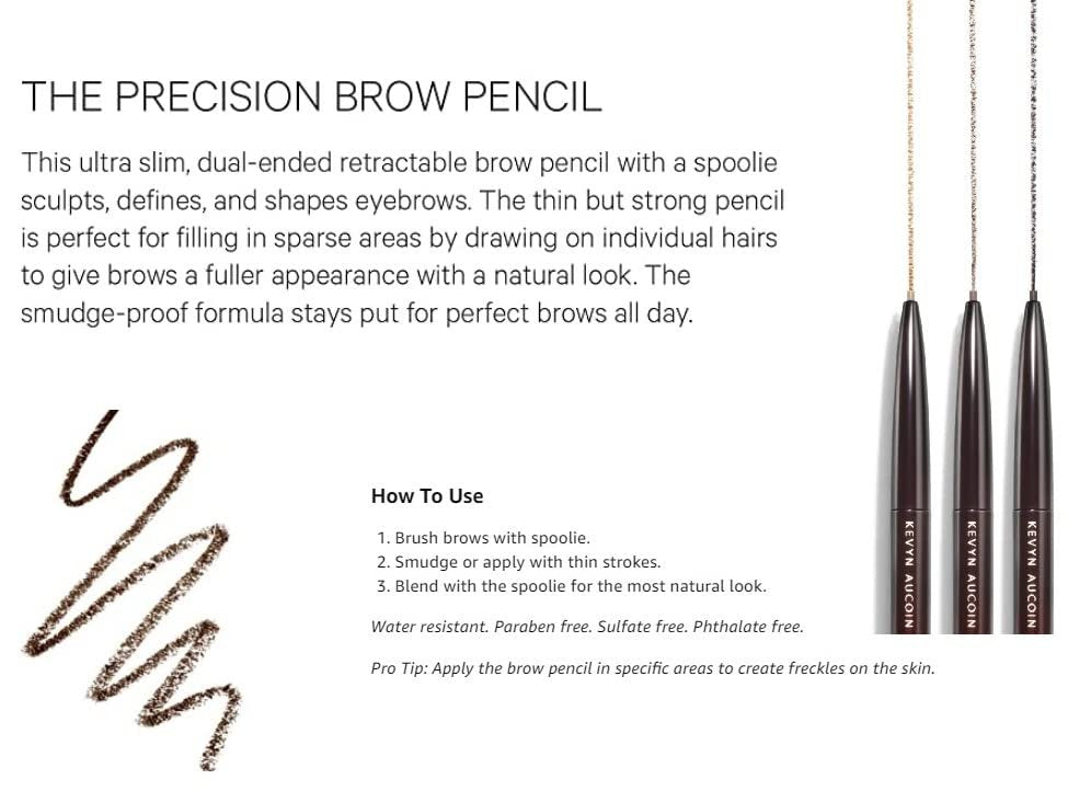 Kevyn Aucoin The Precision Brow Pencil - Brunette: Ultra Slim Retractable Brow Definer with Spoolie for Sculpting and Shaping Avelisse