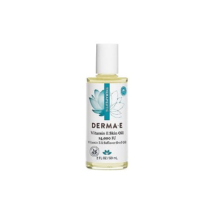 Derma E Vitamin E Skin Oil - 14,000 IU Safflower Face Oil – Hypoallergenic, Fragrance Free Facial Skin Care - Nourishes and Conditions, 2 fl oz
