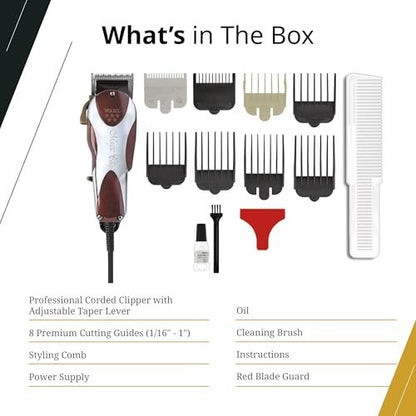 Wahl Professional 5 Star Series Magic Clip Precision Fade Clipper – Corded, Zero Overlap Adjustable Blades, V9000 Motor, Chrome Finish Avelisse