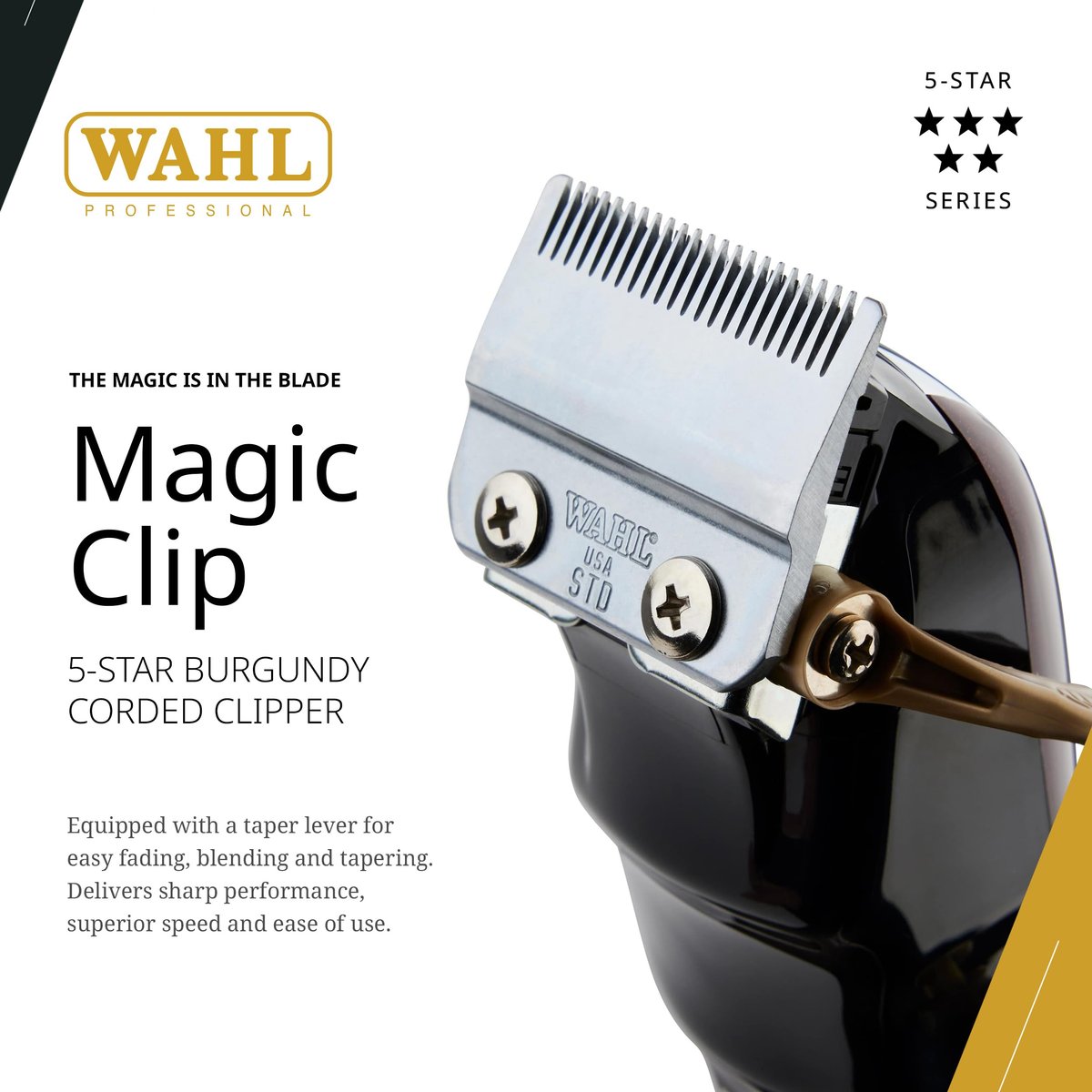 Wahl Professional 5 Star Series Magic Clip Precision Fade Clipper – Corded, Zero Overlap Adjustable Blades, V9000 Motor, Chrome Finish Avelisse