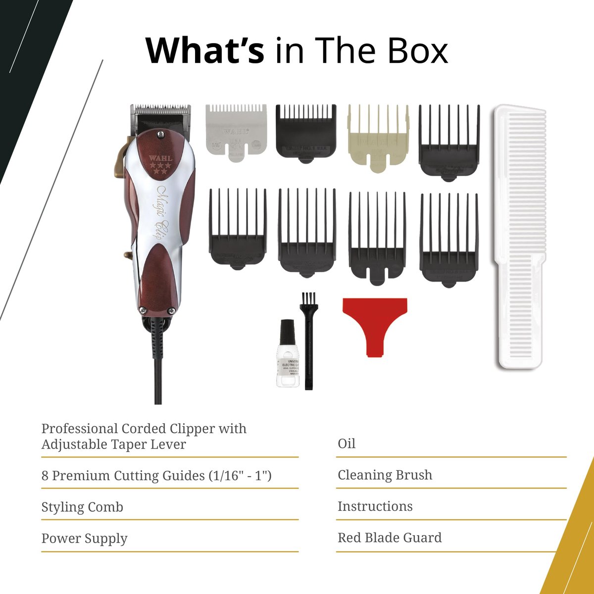 Wahl Professional 5 Star Series Magic Clip Precision Fade Clipper – Corded, Zero Overlap Adjustable Blades, V9000 Motor, Chrome Finish Avelisse