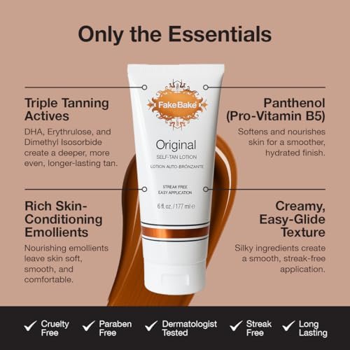 Fake Bake Original Self-Tanning Lotion – Streak-Free, Natural Sunless Tanner for All Skin Tones – Buildable Color for Women & Men – 6 oz Avelisse