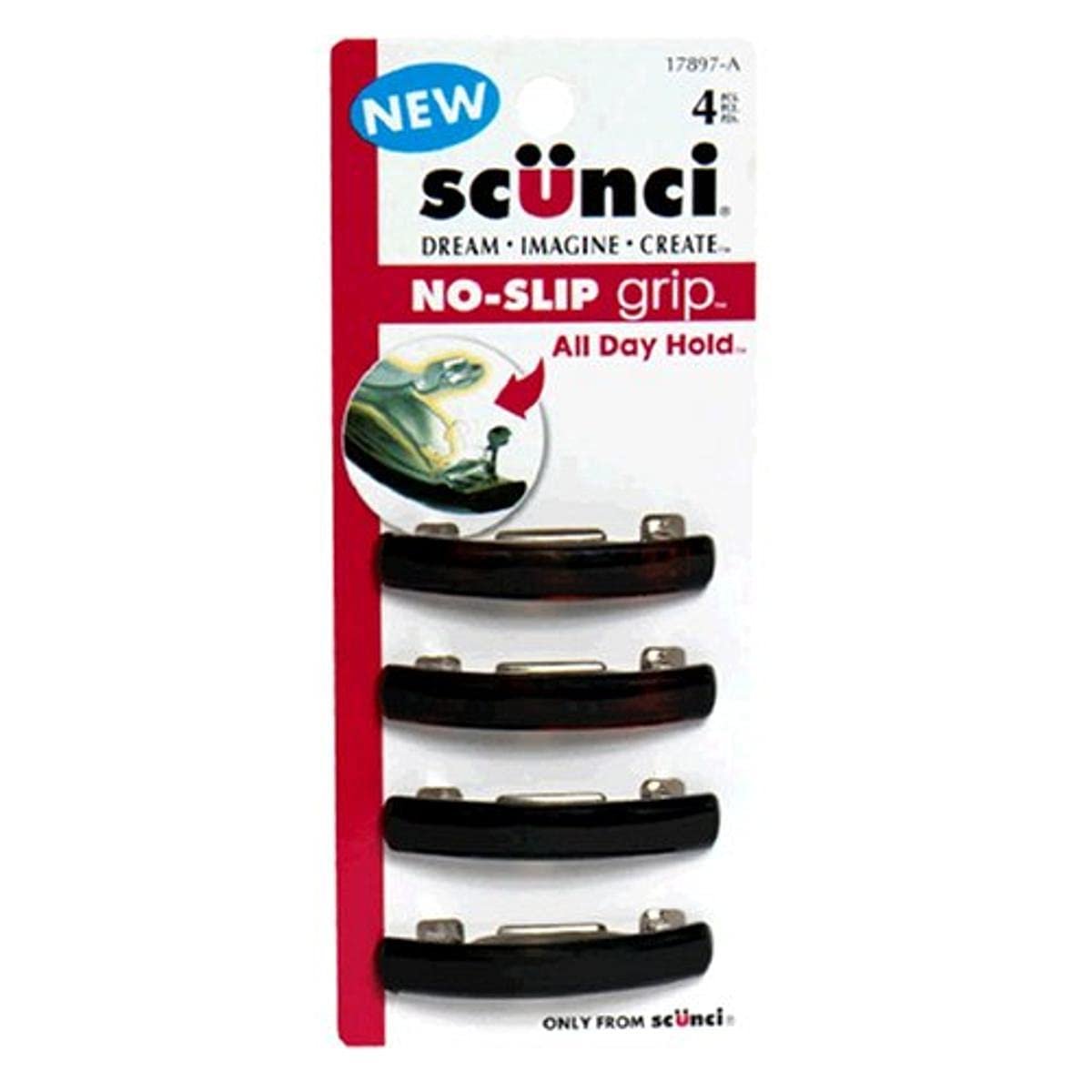Scunci No Slip No Damage Barrette - 4 Count, Black Rubber Hair Clips for Women and Men - görsel 1