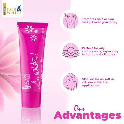 FAIR & WHITE So White Skin Perfector Gel - 1 Fl oz / 30ml - Brightening Sunscreen Gel Avelisse