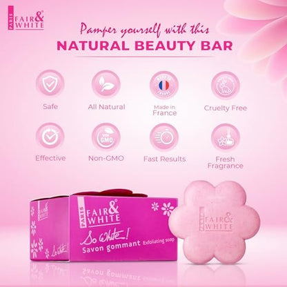 Fair & White So White Skin Brightening Exfoliating Soap - 200g / 7 oz - Reduces Blemishes on Body, Knees, Underarms, Armpit Avelisse