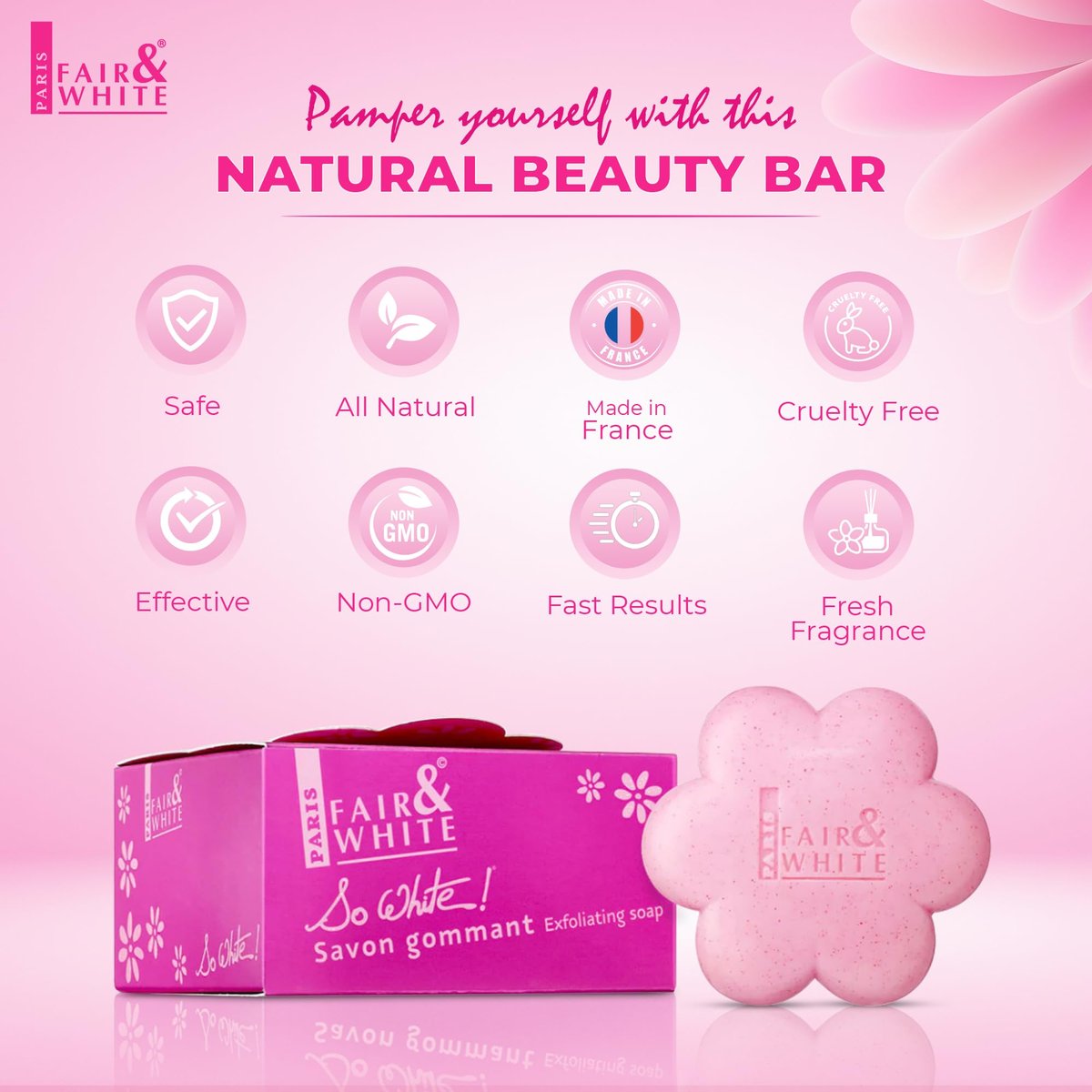 Fair & White So White Skin Brightening Exfoliating Soap - 200g / 7 oz - Reduces Blemishes on Body, Knees, Underarms, Armpit Avelisse