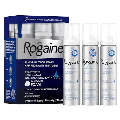 Rogaine 5% Minoxidil Foam for Men – Clinically Proven Hair Regrowth, 3-Month Supply (3 x 2.11 oz), Unscented Avelisse