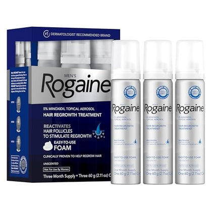 Rogaine 5% Minoxidil Foam for Men – Clinically Proven Hair Regrowth, 3-Month Supply (3 x 2.11 oz), Unscented Avelisse
