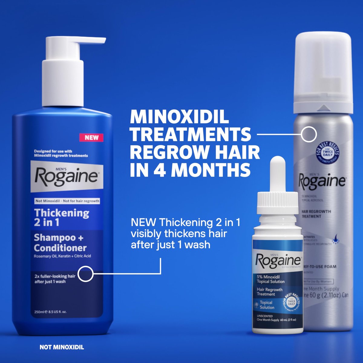 Rogaine 5% Minoxidil Foam for Men – Clinically Proven Hair Regrowth, 3-Month Supply (3 x 2.11 oz), Unscented Avelisse