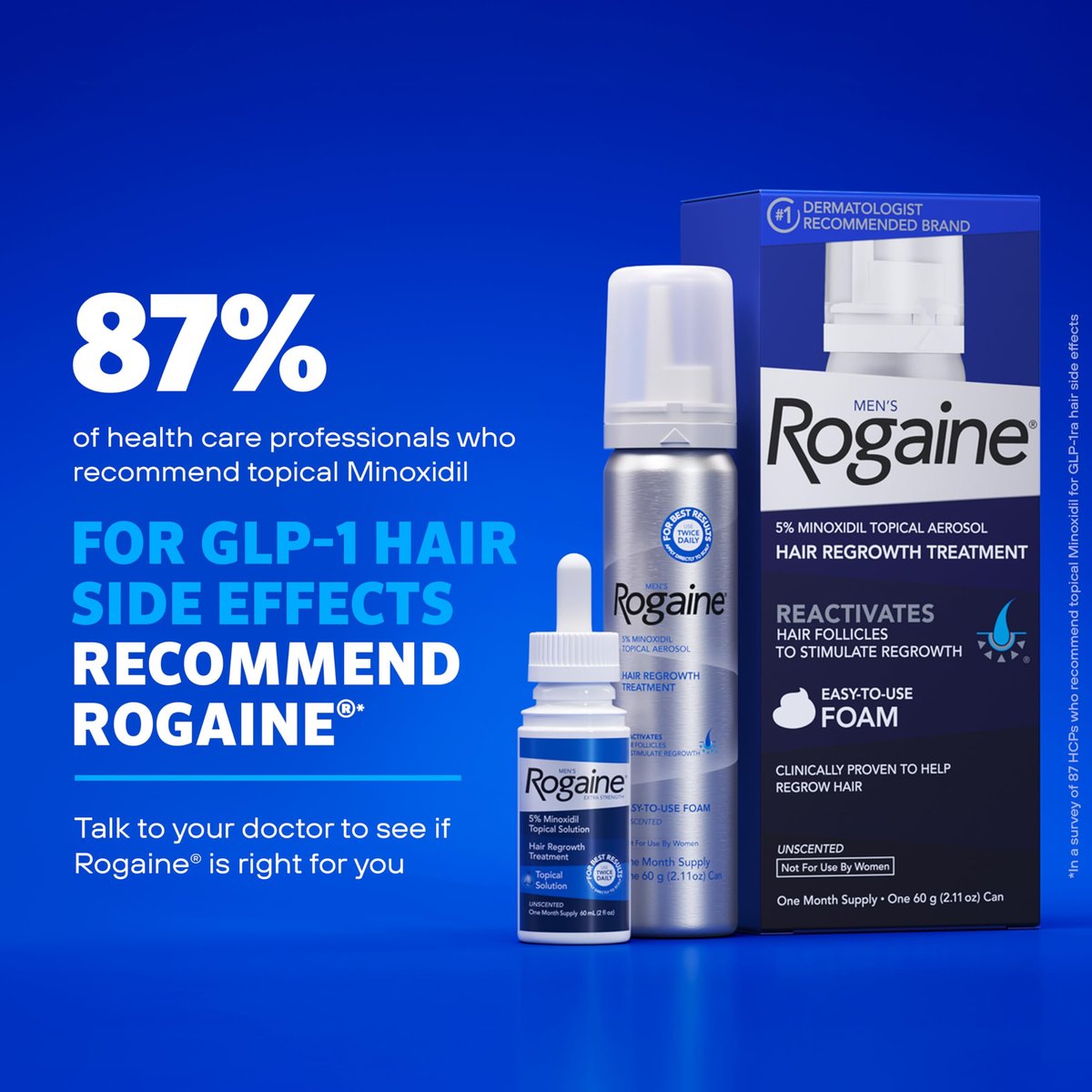 Rogaine 5% Minoxidil Foam for Men – Clinically Proven Hair Regrowth, 3-Month Supply (3 x 2.11 oz), Unscented Avelisse