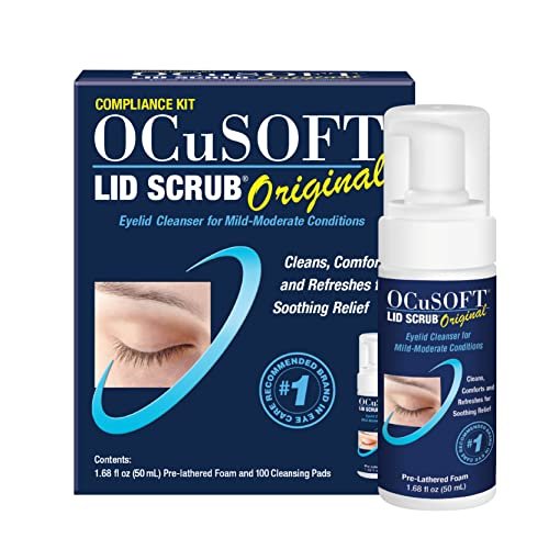 OCuSOFT Lid Scrub Original Compliance Kit - Instant Foaming Eyelid Scrub & Lint-Free Wipes - Daily Eyelid Cleanser for Oil, Dust, Pollen & Makeup Removal - 1.68 fl oz & 100 Dry Pads Avelisse