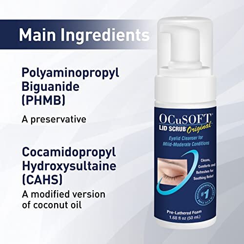 OCuSOFT Lid Scrub Original Compliance Kit - Instant Foaming Eyelid Scrub & Lint-Free Wipes - Daily Eyelid Cleanser for Oil, Dust, Pollen & Makeup Removal - 1.68 fl oz & 100 Dry Pads Avelisse