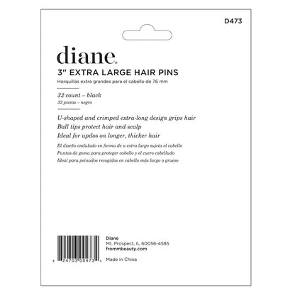 Diane Hair Pins, Black, 3 Inch (32 Count) - Metal Hair Clips for Buns, Curls, Thin & Thick Hair
