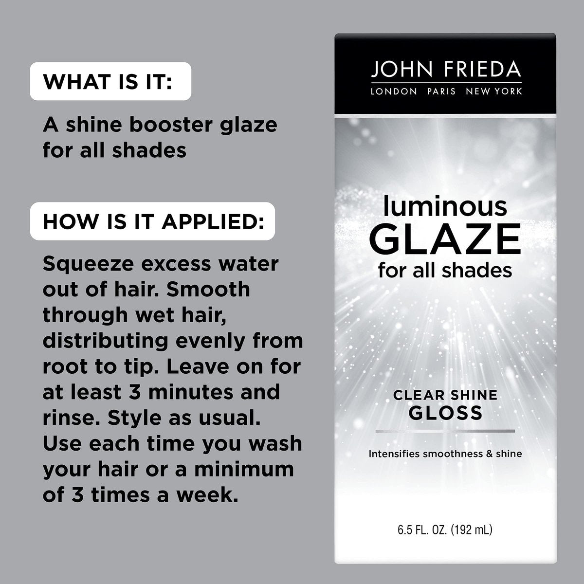 John Frieda Luminous Glaze Clear Shine Gloss - Anti-Fade Color Enriching Gloss for Color Treated Hair, 6.5 oz - görsel 6