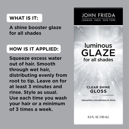 John Frieda Luminous Glaze Clear Shine Gloss - Anti-Fade Color Enriching Gloss for Color Treated Hair, 6.5 oz