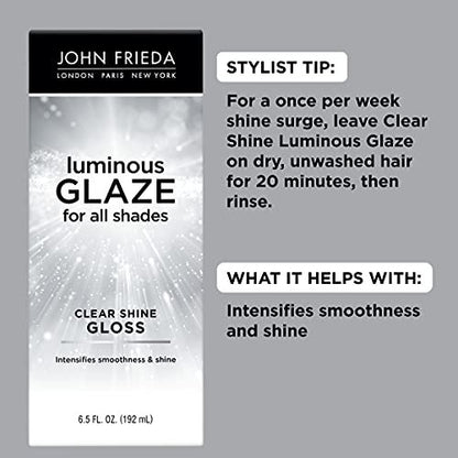 John Frieda Luminous Glaze Clear Shine Gloss - Anti-Fade Color Enriching Gloss for Color Treated Hair, 6.5 oz