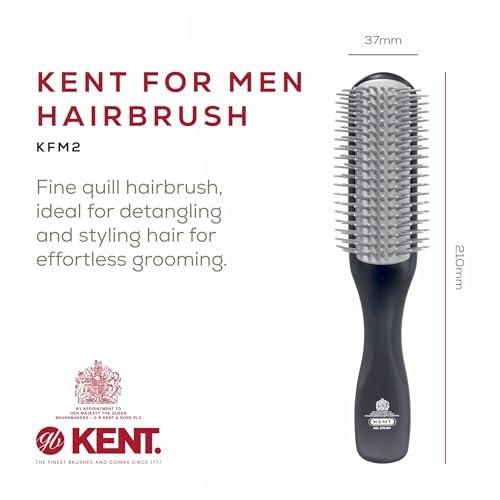Kent KFM2 Gel Styling Hair Brush for Men - 9 Row Mens Hair Brush with Ionic Anti Static Bristles - Detangling and Smoothing for Long or Thick Hair Avelisse