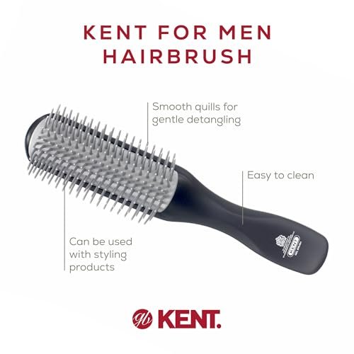 Kent KFM2 Gel Styling Hair Brush for Men - 9 Row Mens Hair Brush with Ionic Anti Static Bristles - Detangling and Smoothing for Long or Thick Hair Avelisse