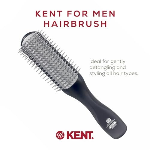Kent KFM2 Gel Styling Hair Brush for Men - 9 Row Mens Hair Brush with Ionic Anti Static Bristles - Detangling and Smoothing for Long or Thick Hair Avelisse