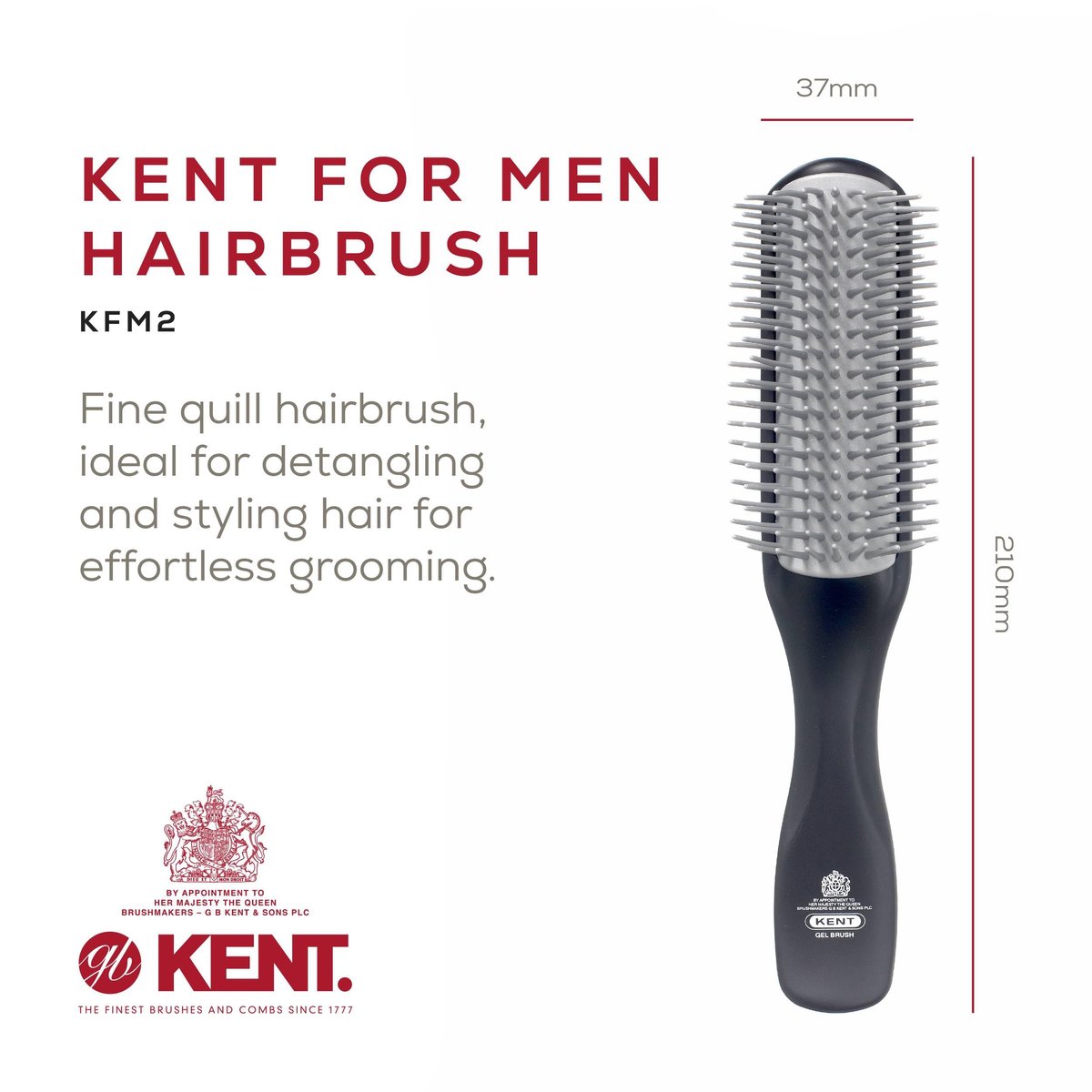 Kent KFM2 Gel Styling Hair Brush for Men - 9 Row Mens Hair Brush with Ionic Anti Static Bristles - Detangling and Smoothing for Long or Thick Hair Avelisse