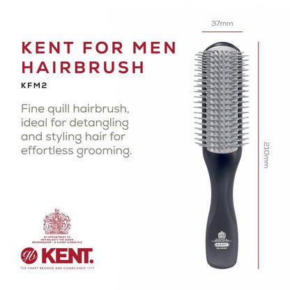 Kent KFM2 Gel Styling Hair Brush for Men - 9 Row Mens Hair Brush with Ionic Anti Static Bristles - Detangling and Smoothing for Long or Thick Hair Avelisse