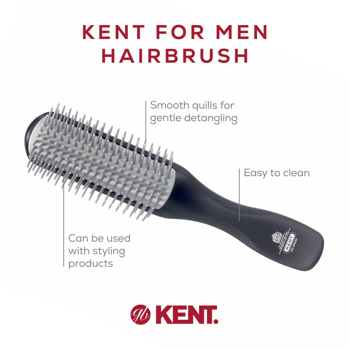 Kent KFM2 Gel Styling Hair Brush for Men - 9 Row Mens Hair Brush with Ionic Anti Static Bristles - Detangling and Smoothing for Long or Thick Hair Avelisse
