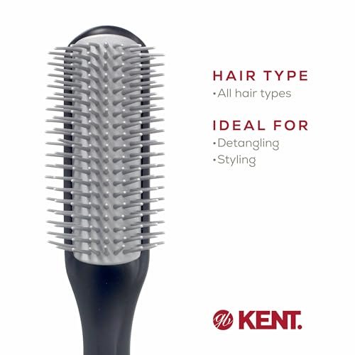 Kent KFM2 Gel Styling Hair Brush for Men - 9 Row Mens Hair Brush with Ionic Anti Static Bristles - Detangling and Smoothing for Long or Thick Hair Avelisse